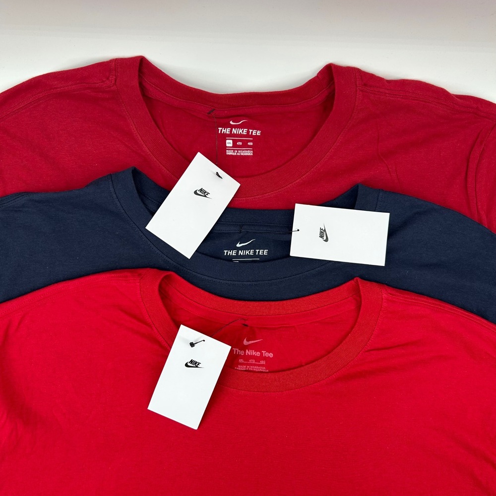 Nike T-Shirt Mens 4XL Red Navy Blue Cotton Crew Neck Short Sleeve NWT 3 Pack